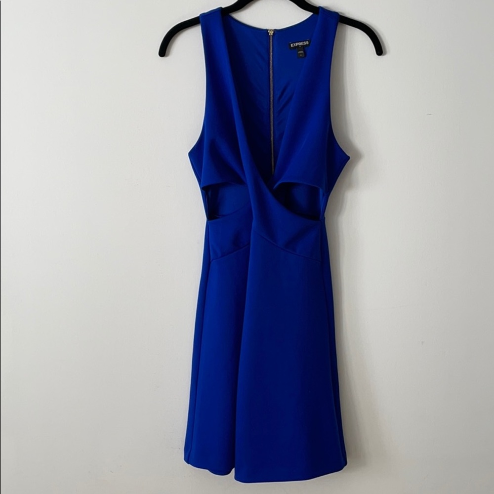 Express blue cut out side cocktail dress.
